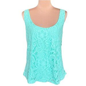 NWT Tart Collections Floral Lace Tank Top Sz.L Mint Green Scoop Neck Fairy